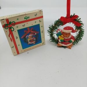 RUSS Vintage Holiday Trimmers Teddy Santa Wreath Ornament Christmas Original Box